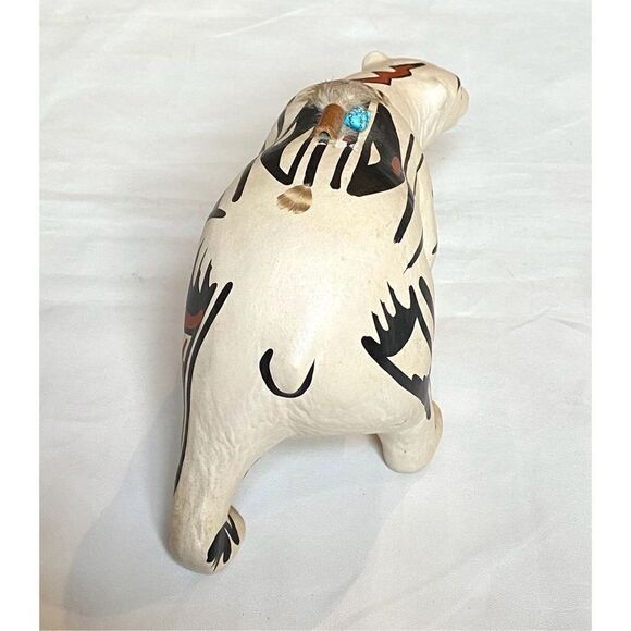 Native American Pottery Bear Sculpture Handmade Painted -Signed 11'' U1771 - Picture 2 of 11